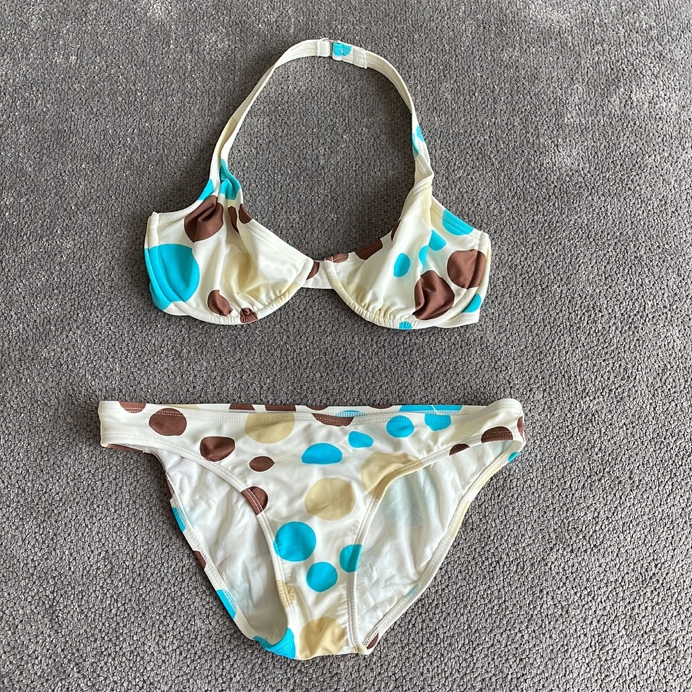 Espirit bikini top &  bottom in ivory teal brown Top is small & bottom is medium